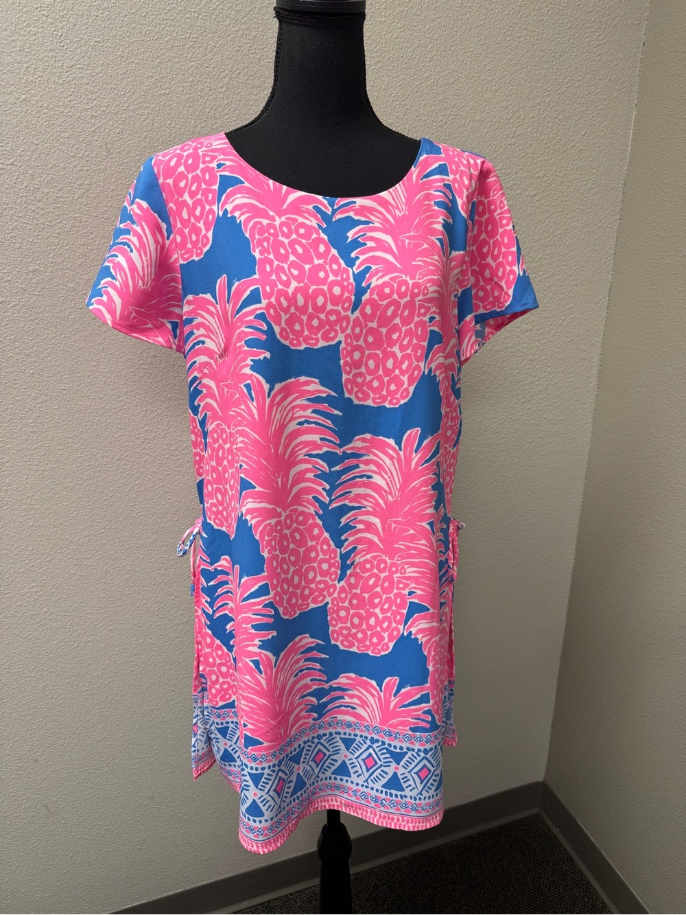 Lilly Pulitzer Pineapple Print Dress Size 14 Pink Blue Tropical Shift - Picture 3 of 12